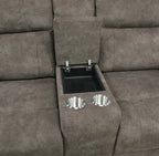 9635BR-2PC 2 pc Muncie brown textured microfiber motion sofa and love seat set cup holder console