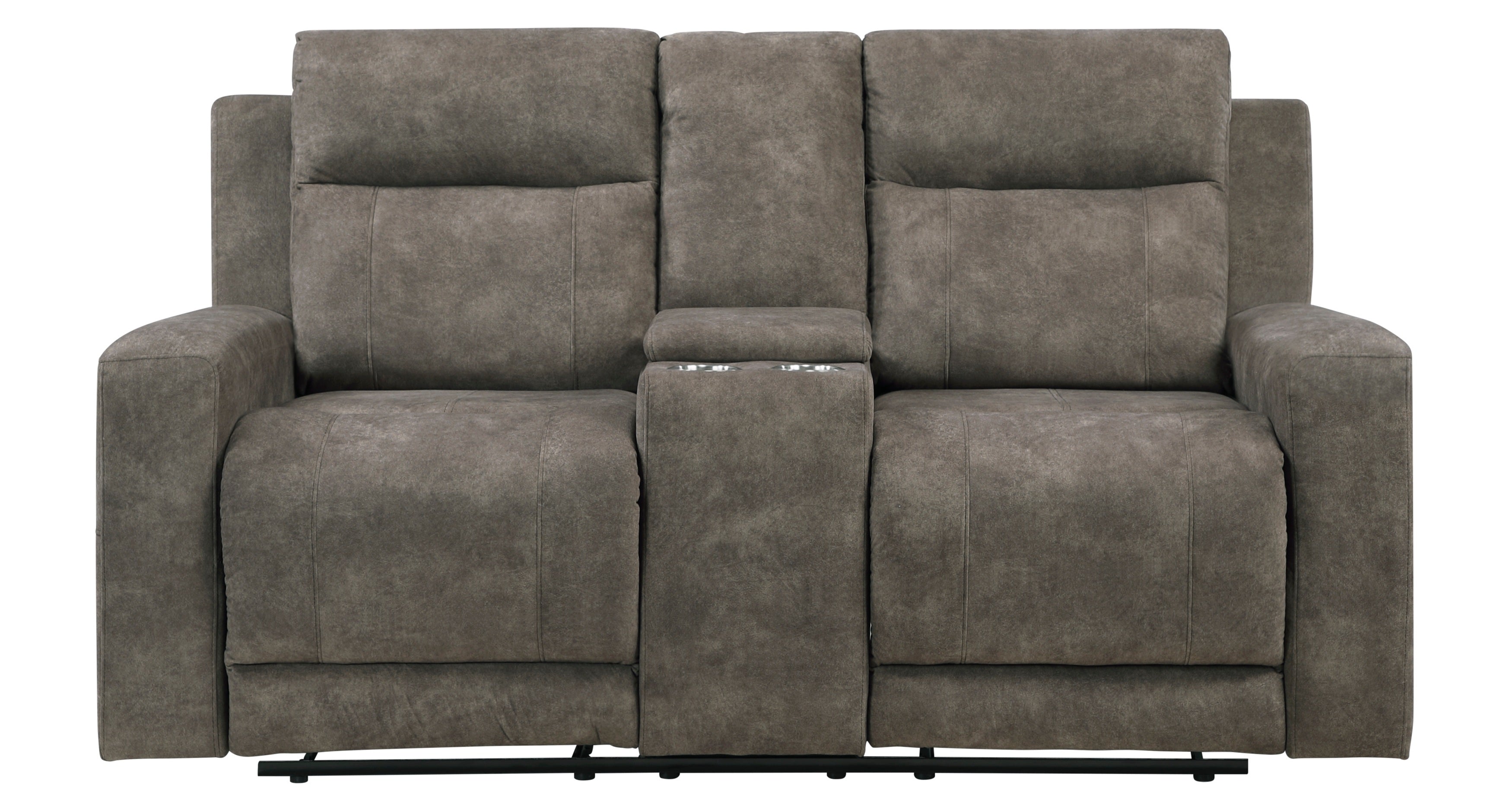 9635BR-2PC 2 pc Muncie brown textured microfiber motion sofa and love seat set cup holder console
