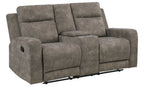 9635BR-2PC 2 pc Muncie brown textured microfiber motion sofa and love seat set cup holder console