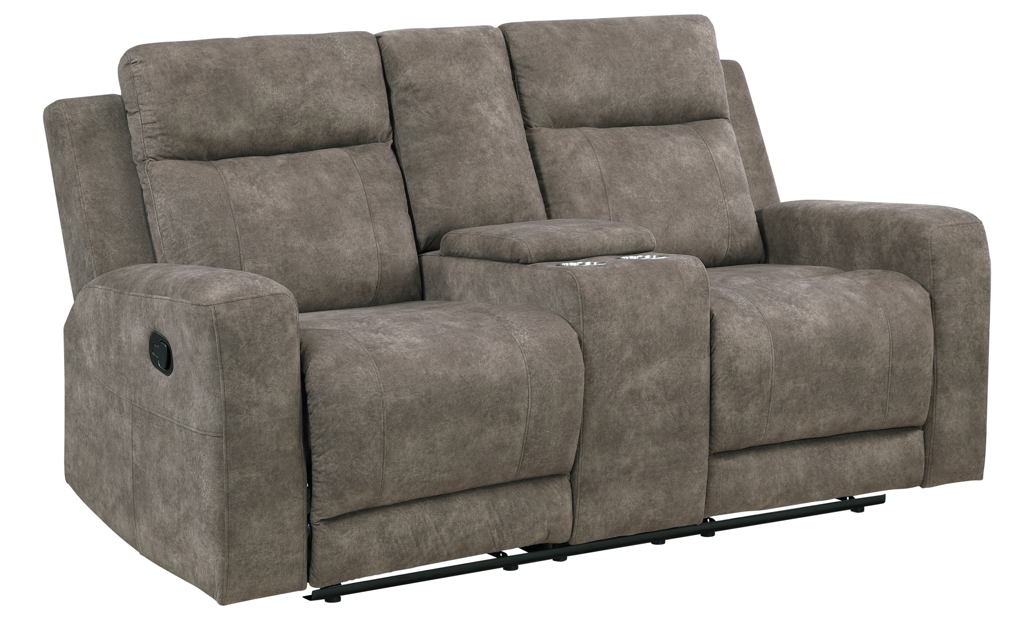 9635BR-2PC 2 pc Muncie brown textured microfiber motion sofa and love seat set cup holder console