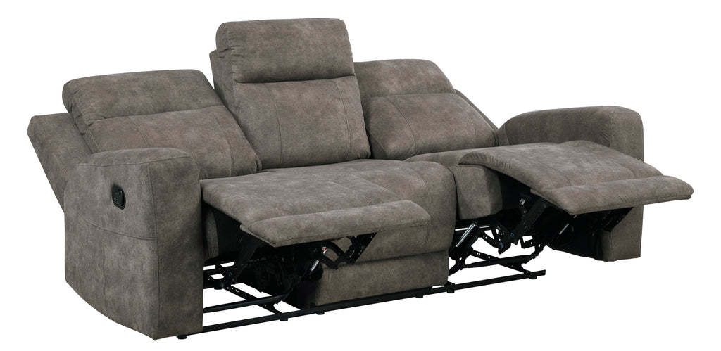 9635BR-2PC 2 pc Muncie brown textured microfiber motion sofa and love seat set cup holder console