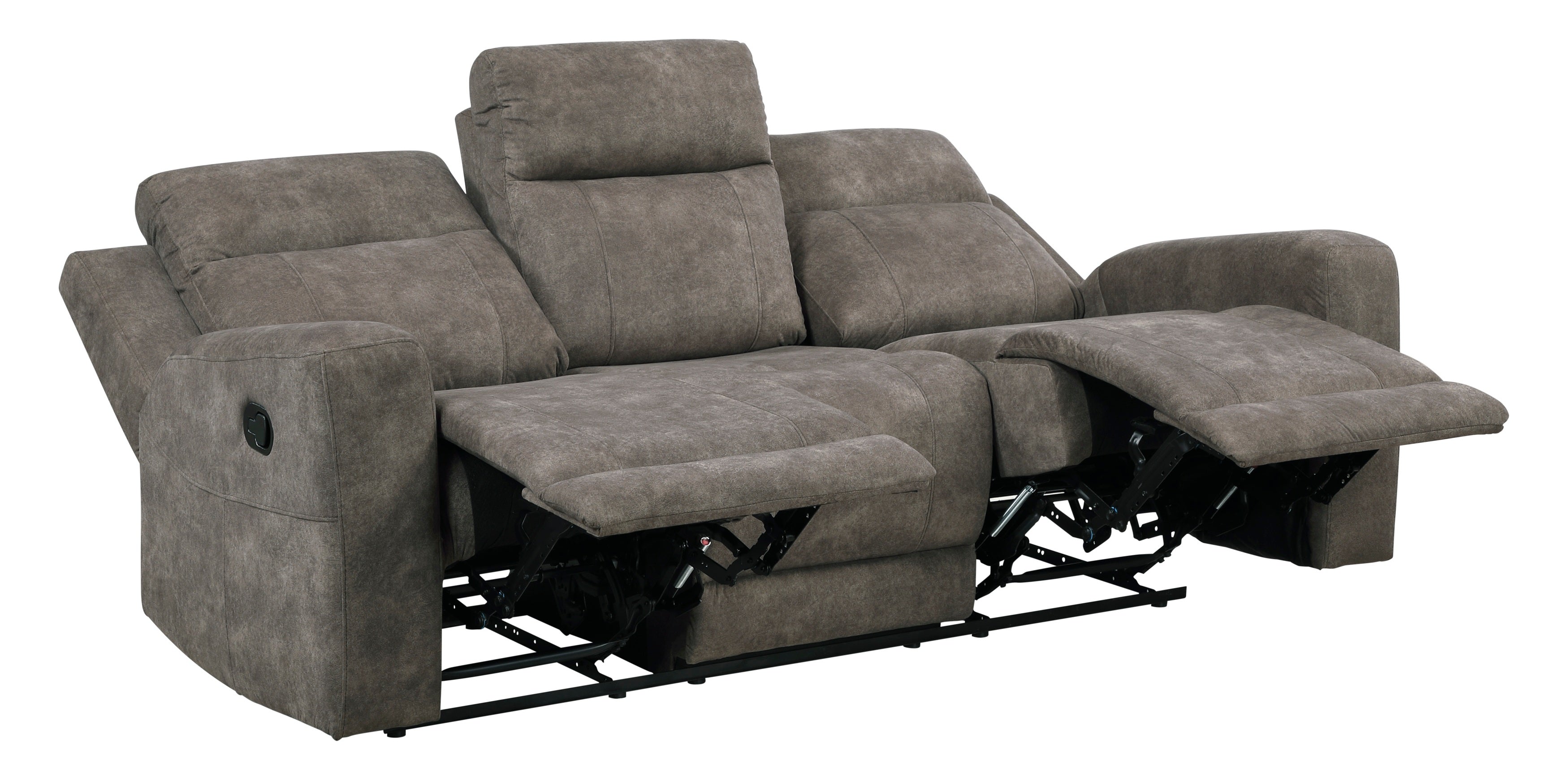 9635BR-2PC 2 pc Muncie brown textured microfiber motion sofa and love seat set cup holder console