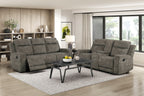 9635BR-2PC 2 pc Muncie brown textured microfiber motion sofa and love seat set cup holder console