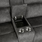 9635DG-2PC 2 pc Muncie dark grey textured microfiber motion sofa and love seat set cup holder console