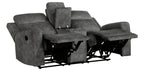 9635DG-2PC 2 pc Muncie dark grey textured microfiber motion sofa and love seat set cup holder console