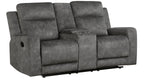 9635DG-2PC 2 pc Muncie dark grey textured microfiber motion sofa and love seat set cup holder console