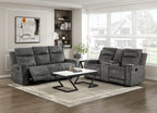 9635DG-2PC 2 pc Muncie dark grey textured microfiber motion sofa and love seat set cup holder console