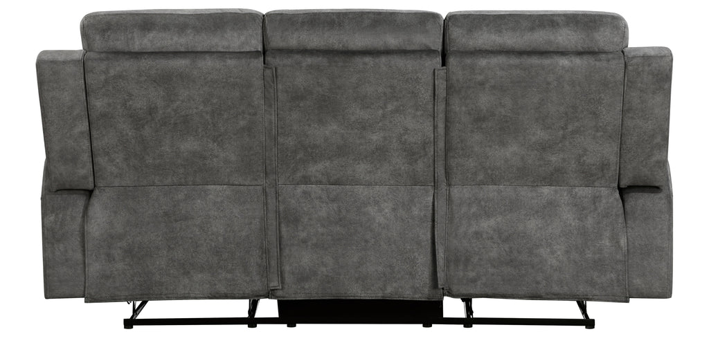 9635DG-2PC 2 pc Muncie dark grey textured microfiber motion sofa and love seat set cup holder console