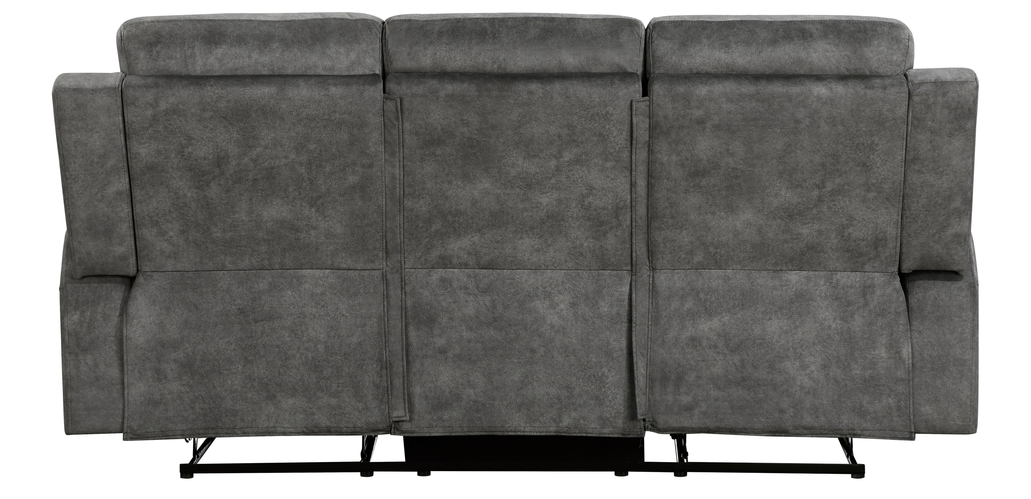 9635DG-2PC 2 pc Muncie dark grey textured microfiber motion sofa and love seat set cup holder console