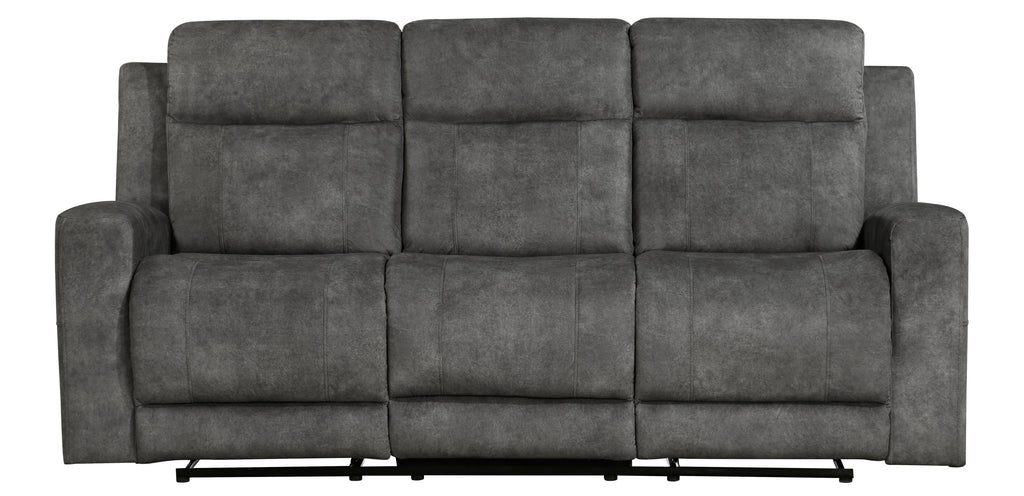 9635DG-2PC 2 pc Muncie dark grey textured microfiber motion sofa and love seat set cup holder console