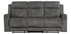 9635DG-2PC 2 pc Muncie dark grey textured microfiber motion sofa and love seat set cup holder console