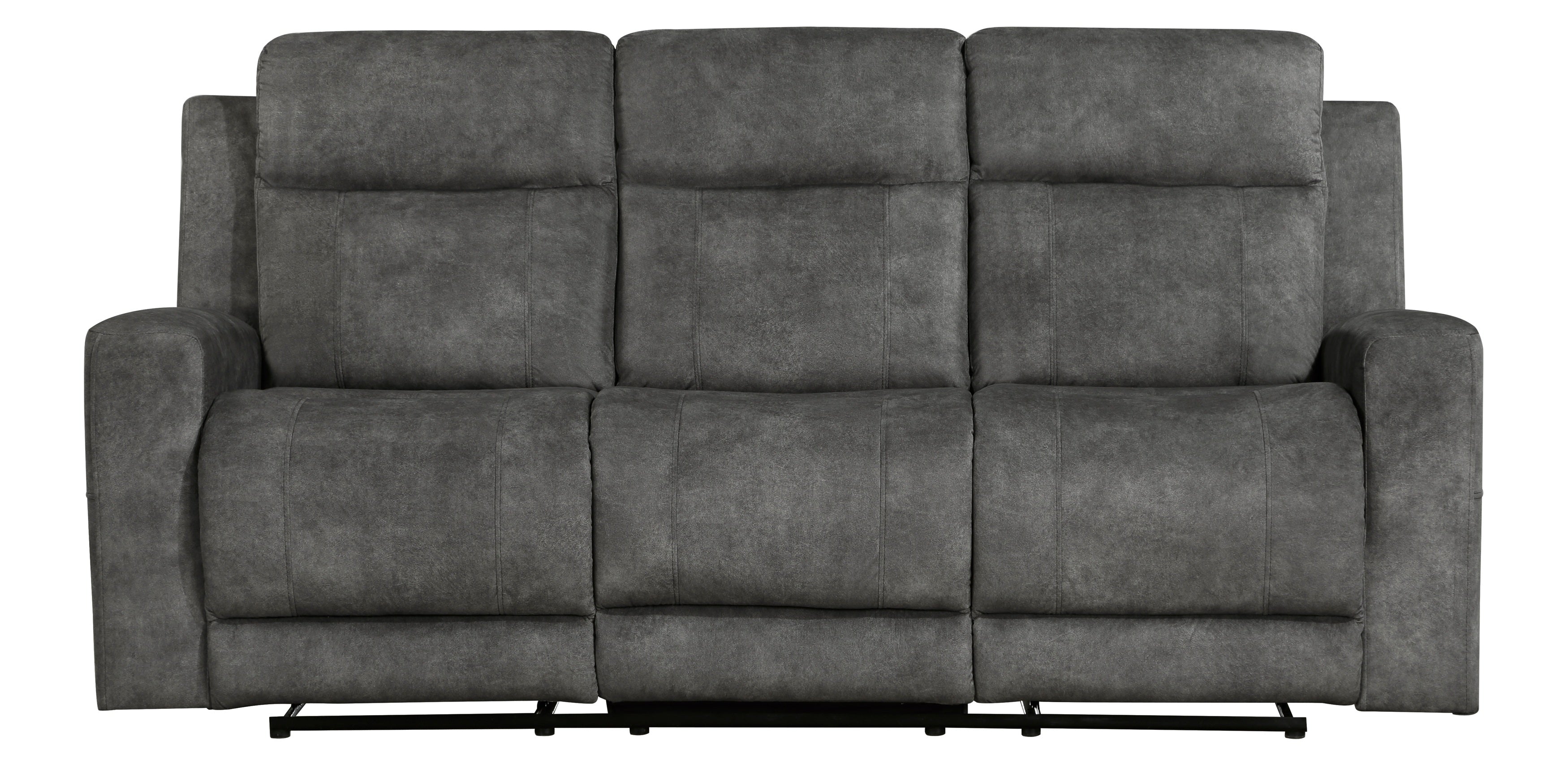 9635DG-2PC 2 pc Muncie dark grey textured microfiber motion sofa and love seat set cup holder console