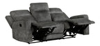 9635DG-2PC 2 pc Muncie dark grey textured microfiber motion sofa and love seat set cup holder console