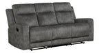 9635DG-2PC 2 pc Muncie dark grey textured microfiber motion sofa and love seat set cup holder console