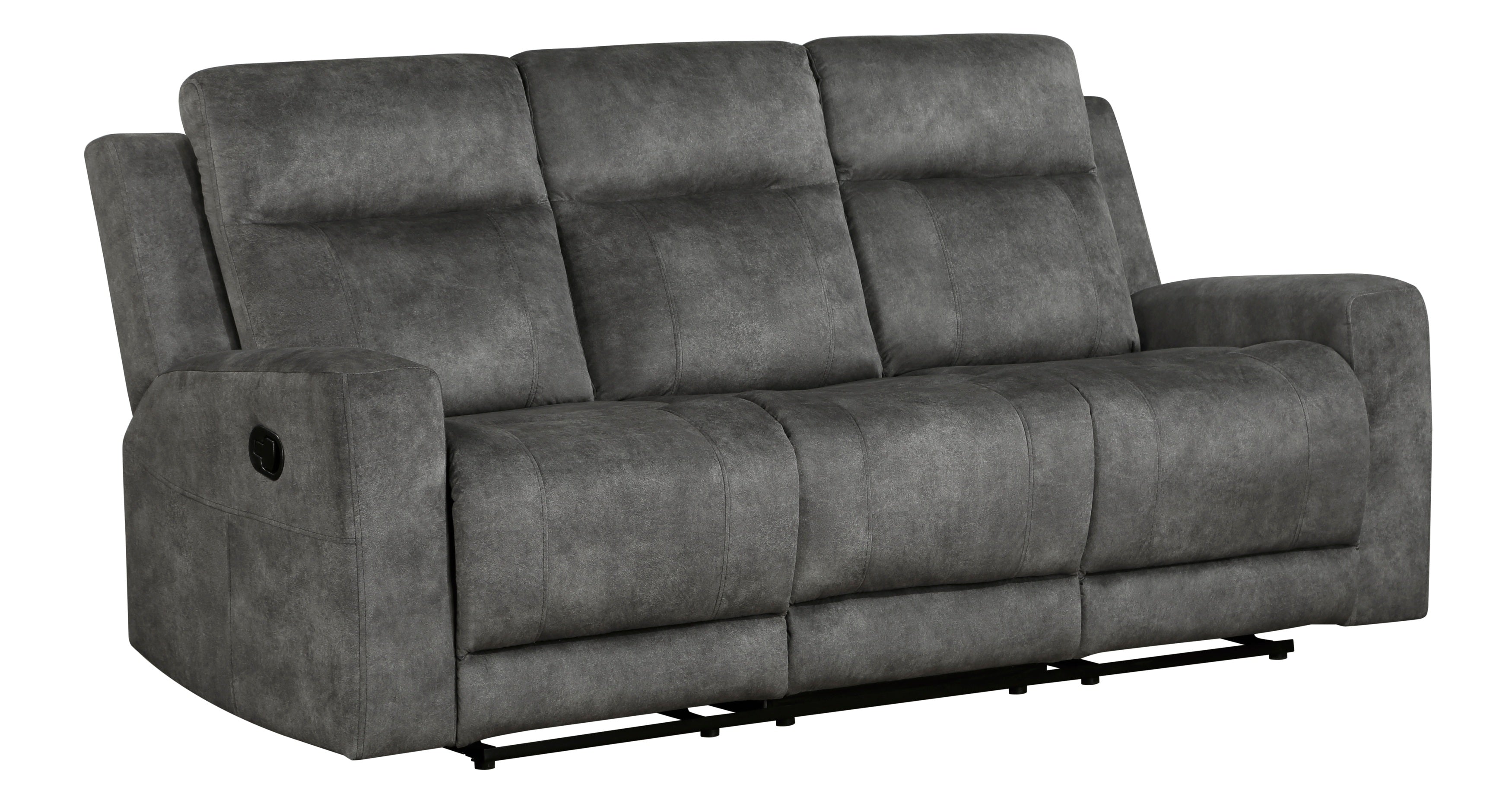 9635DG-2PC 2 pc Muncie dark grey textured microfiber motion sofa and love seat set cup holder console