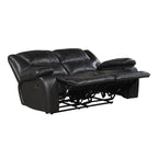 Ellicott 2-Piece Motion Sofa & Loveseat Set – Black Top Grain Leather Match & Recliner Ends – 9639BK-2PC
