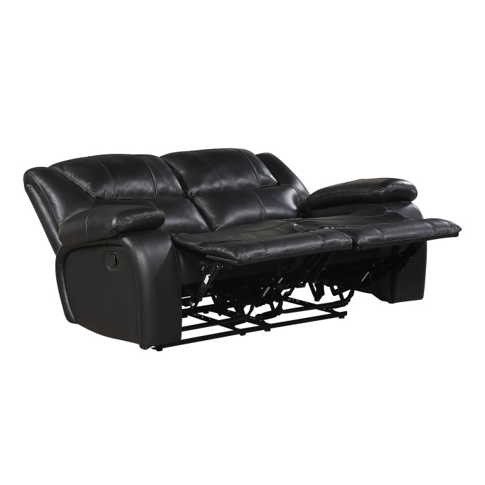 Ellicott 2-Piece Motion Sofa & Loveseat Set – Black Top Grain Leather Match & Recliner Ends – 9639BK-2PC