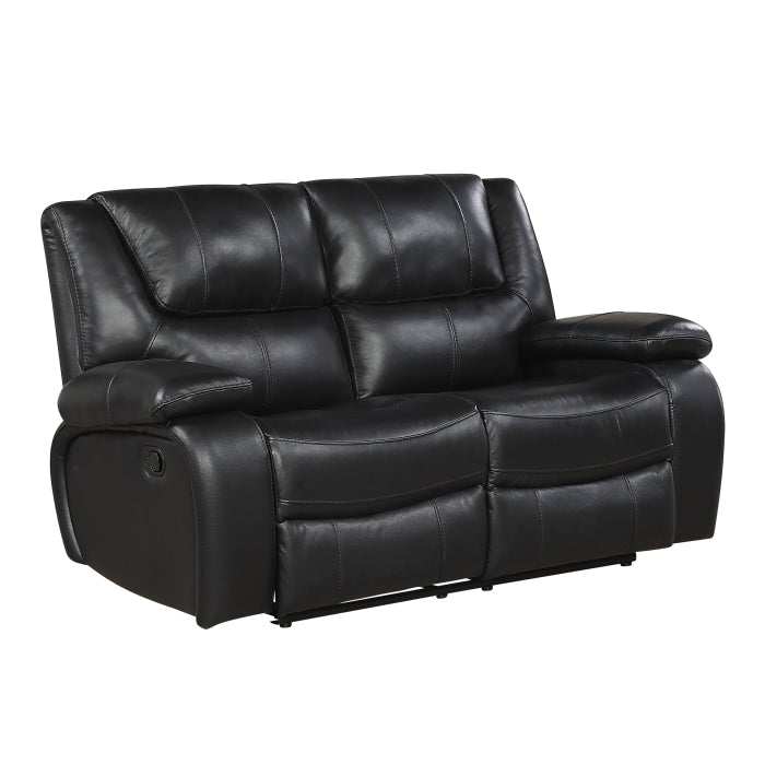 Homelegance 9639BK-2PC 2 pc Ellicott black top grain leather match motion sofa and love seat set recliner ends