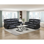 Ellicott 2-Piece Motion Sofa & Loveseat Set – Black Top Grain Leather Match & Recliner Ends – 9639BK-2PC