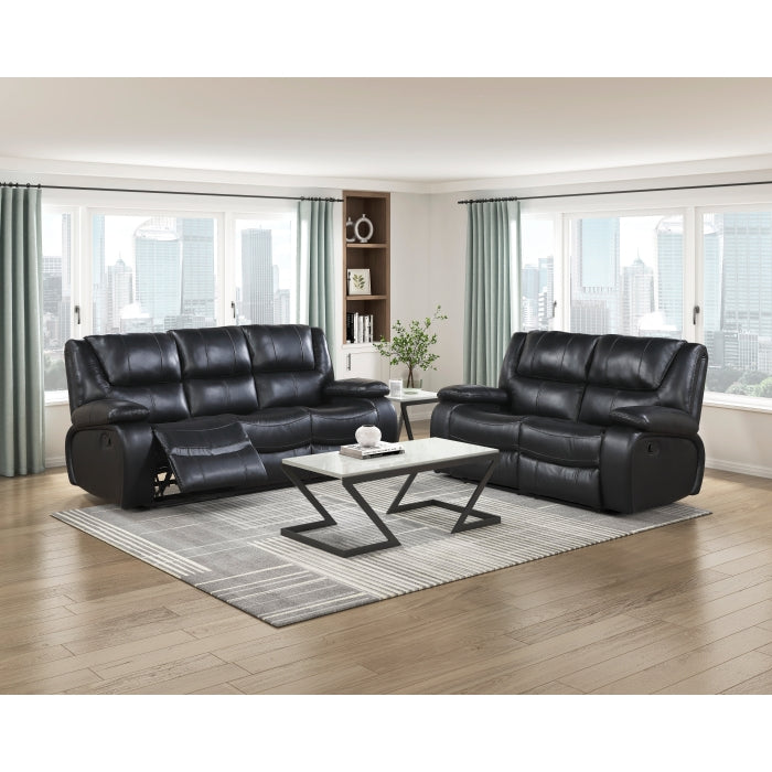 Homelegance 9639BK-2PC 2 pc Ellicott black top grain leather match motion sofa and love seat set recliner ends
