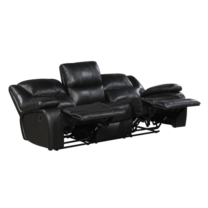 Homelegance 9639BK-2PC 2 pc Ellicott black top grain leather match motion sofa and love seat set recliner ends
