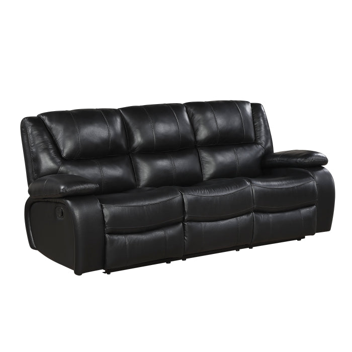 Homelegance 9639BK-2PC 2 pc Ellicott black top grain leather match motion sofa and love seat set recliner ends