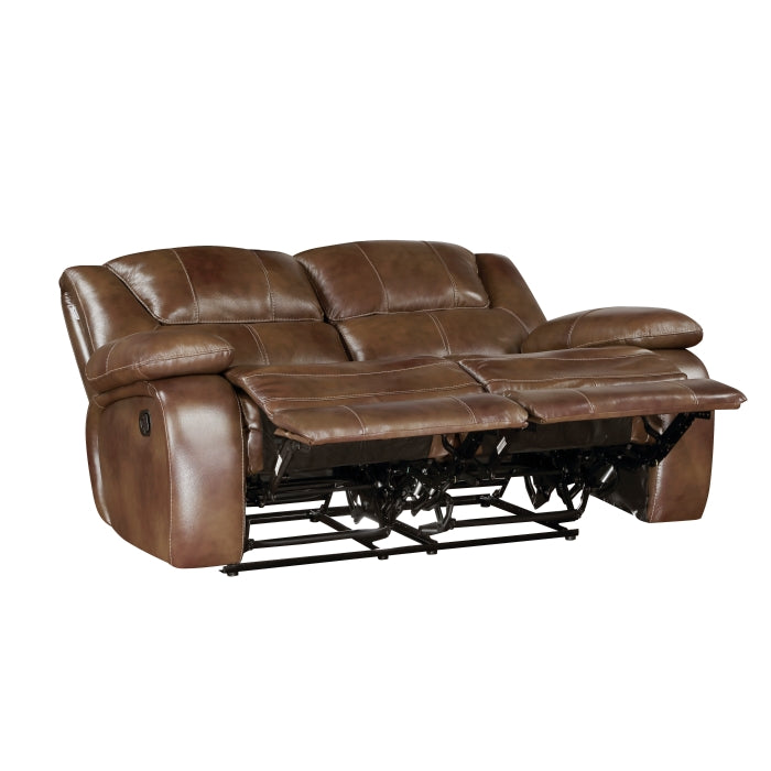 Ellicott 2-Piece Motion Sofa & Loveseat Set – Brown Top Grain Leather Match & Recliner Ends | Homelegance