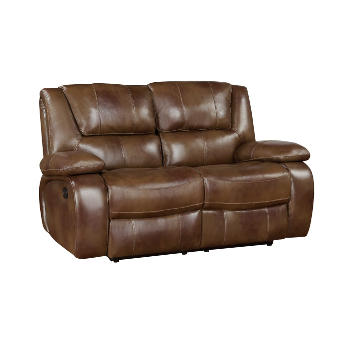 Ellicott 2-Piece Motion Sofa & Loveseat Set – Brown Top Grain Leather Match & Recliner Ends | Homelegance