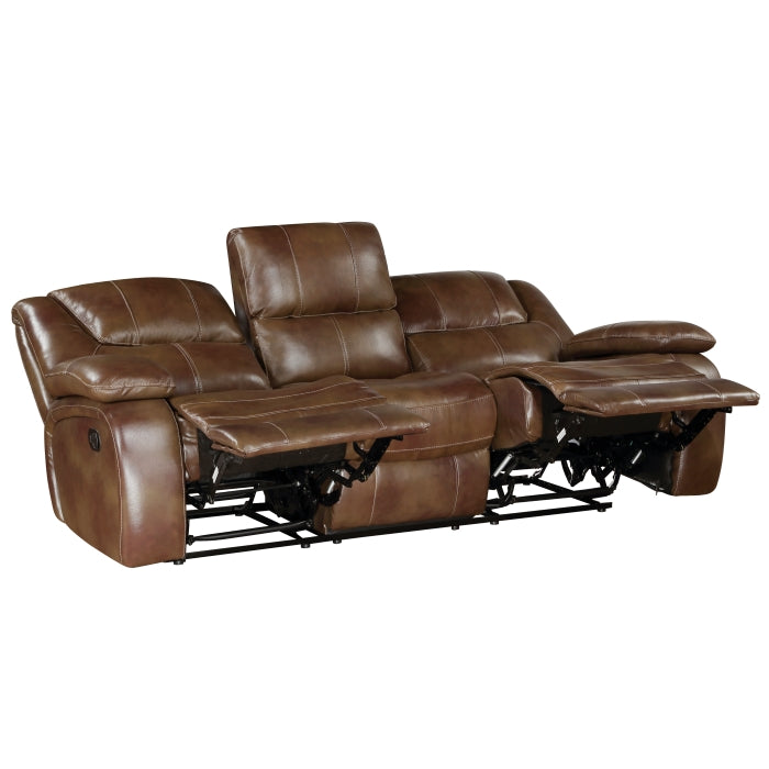 Ellicott 2-Piece Motion Sofa & Loveseat Set – Brown Top Grain Leather Match & Recliner Ends | Homelegance