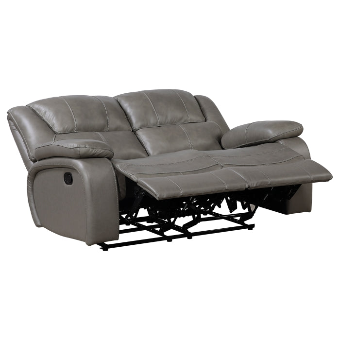 Homelegance 9639GY-2PC 2 pc Ellicott grey top grain leather match motion sofa and love seat set recliner ends