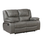 Ellicott 2-Piece Motion Sofa & Loveseat Set – Grey Top Grain Leather Match & Recliner Ends – 9639GY-2PC