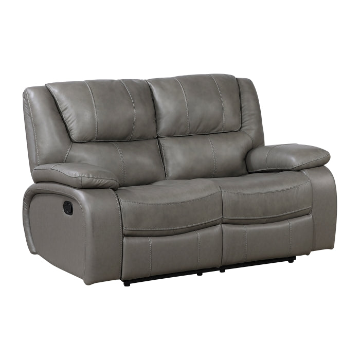 Homelegance 9639GY-2PC 2 pc Ellicott grey top grain leather match motion sofa and love seat set recliner ends