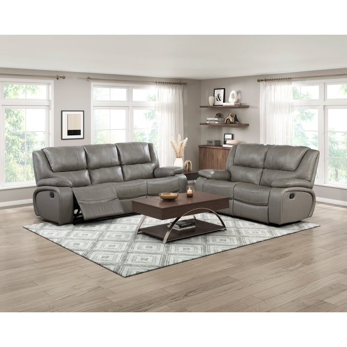 Homelegance 9639GY-2PC 2 pc Ellicott grey top grain leather match motion sofa and love seat set recliner ends