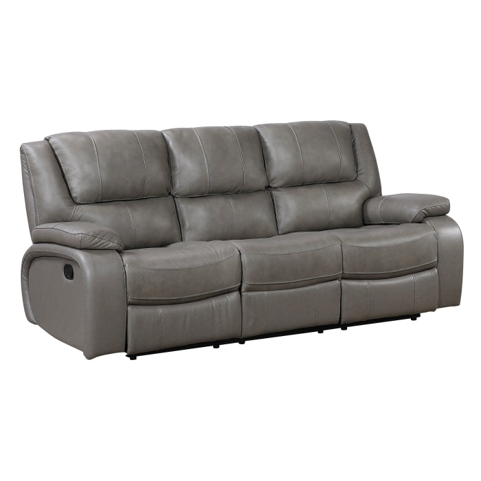 Homelegance 9639GY-2PC 2 pc Ellicott grey top grain leather match motion sofa and love seat set recliner ends