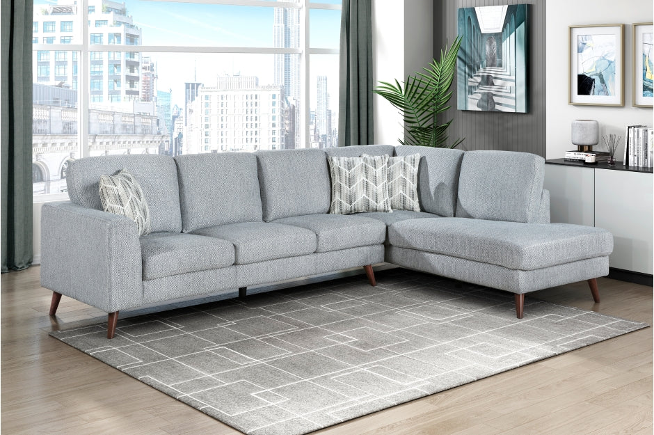 Homelegance 9644BGY-23L5R 2 pc Broadway grey chenille fabric mid-century modern sectional sofa with chaise