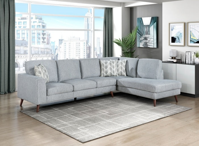 Homelegance 9644BGY-23L5R 2 pc Broadway grey chenille fabric mid-century modern sectional sofa with chaise