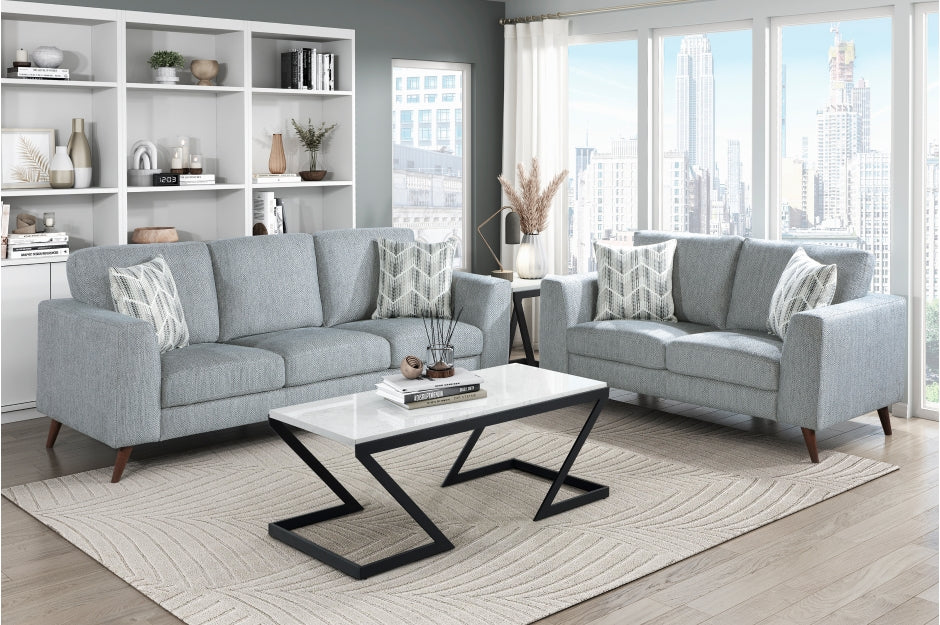 Homelegance 9644BGY-2PC 2 pc Broadway grey chenille fabric mid-century modern sofa and love seat set