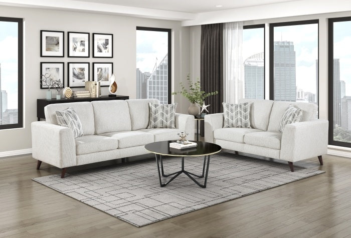 Homelegance 9644SVE-2PC 2 pc Broadway silver cloud chenille fabric mid-century modern sofa and love seat set