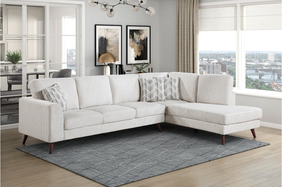 Homelegance 9644SVE-23L5R 2 pc Broadway silver cloud chenille fabric mid-century modern sectional sofa with chaise