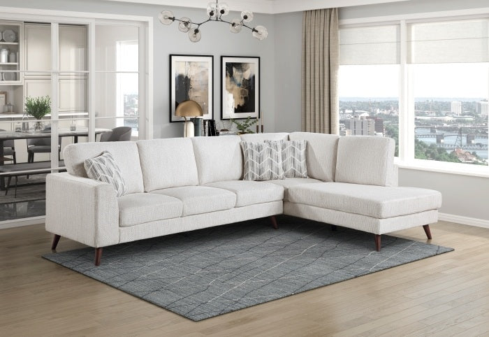 Homelegance 9644SVE-23L5R 2 pc Broadway silver cloud chenille fabric mid-century modern sectional sofa with chaise