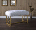 Acme 96451 Bagley II gold metal frame white faux fur cushion footstool bedroom bench