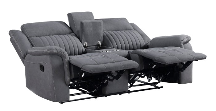 Homelegance 9646GRY-SL 2 pc Dean grey polished microfiber fabric sofa and love seat set recliner ends console on loveseat