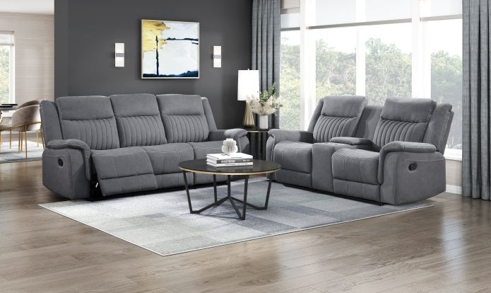 Homelegance 9646GRY-SL 2 pc Dean grey polished microfiber fabric sofa and love seat set recliner ends console on loveseat