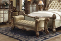 Acme 96484 Vendome gold patina wood finish bone faux leather button tufted bench