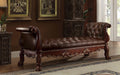Acme 96486 Dresden cherry oak finish wood brown faux leather button tufted bench