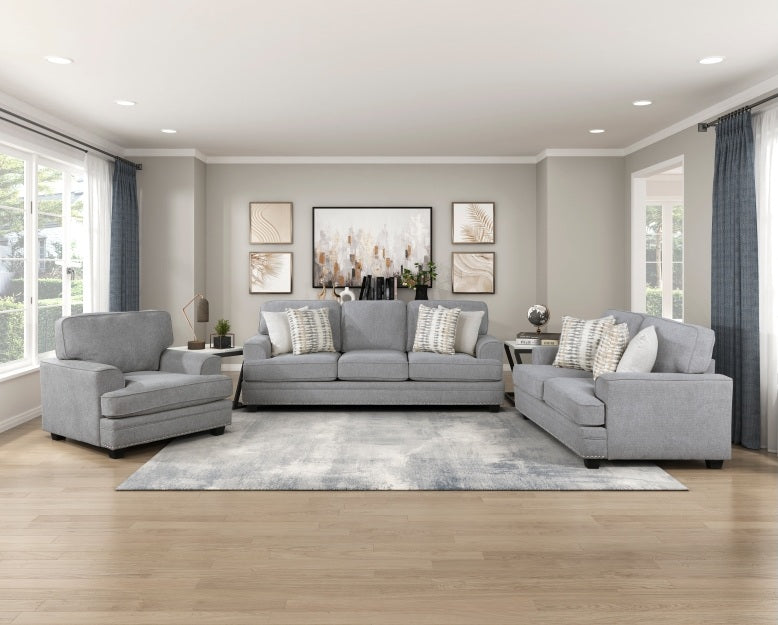 Homelegance Bradford Grey Chenille Sofa and Love Seat Set with Set-Back Arms – 9648GY-2PC