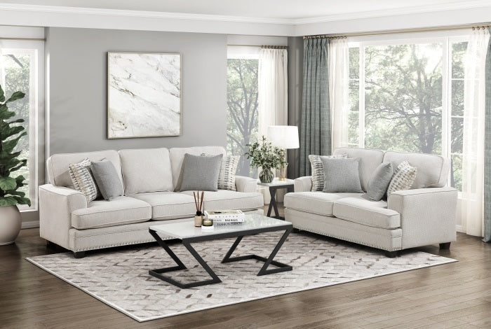 Homelegance 9648SN-2PC 2 pc Bradford sand chenille fabric sofa and love seat set with set back arms