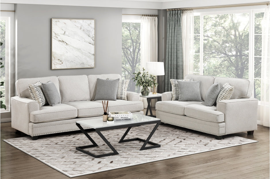 Homelegance Bradford Sand Chenille Sofa and Love Seat Set with Set-Back Arms – 9648SN-2PC
