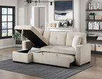 Homelegance 9649BE-SC 2 pc Rhett beige corduroy fabric sectional sofa reversible storage chaise and pop up sleep area