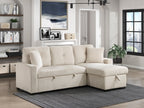 Homelegance 9649BE-SC 2 pc Rhett beige corduroy fabric sectional sofa reversible storage chaise and pop up sleep area